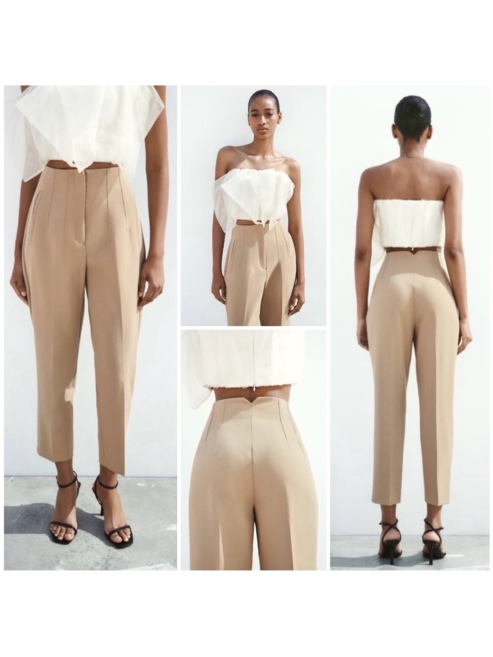 Zara Tailored Cropped Trousers in Beige